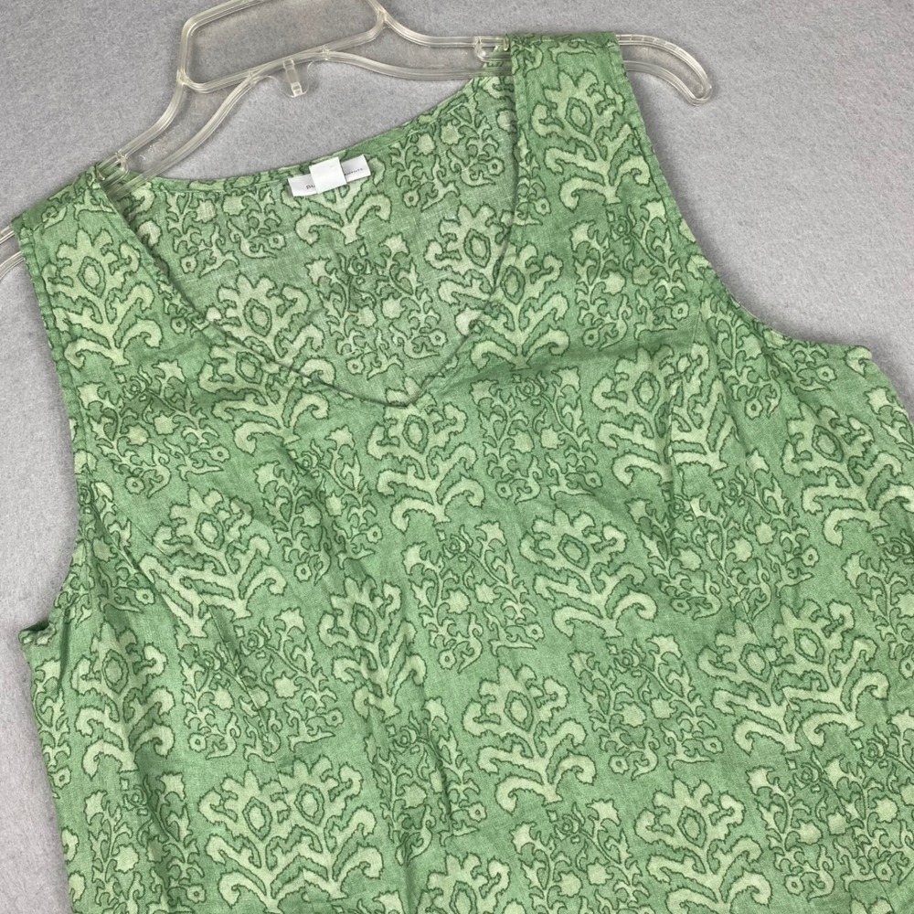 Pure Jill Elements Green Linen Damask Print Sleeveless Tunic Top Size M